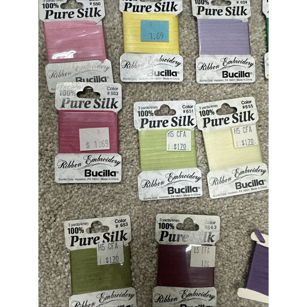 Vintage bucilla Lot Of 10 New And 9 Used pure silk ribbon embroidery